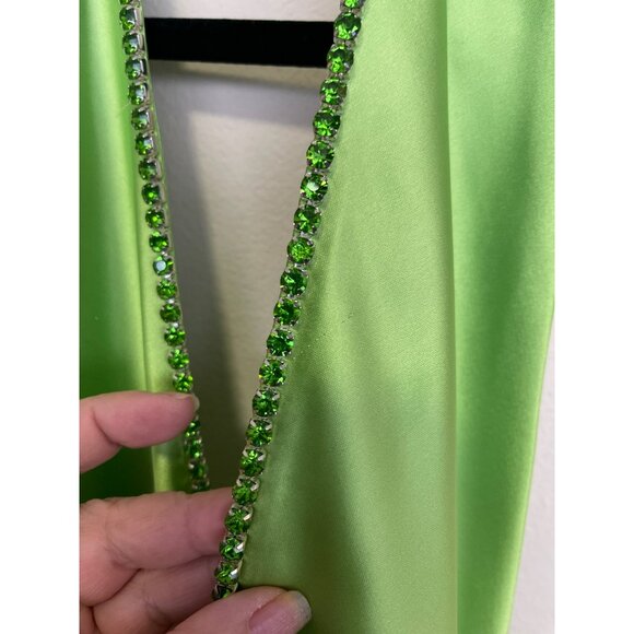 Revolve Khanums Maxi Dress Halter Rhinestone Slit Pear Green NWT Sz Large - Picture 7 of 15